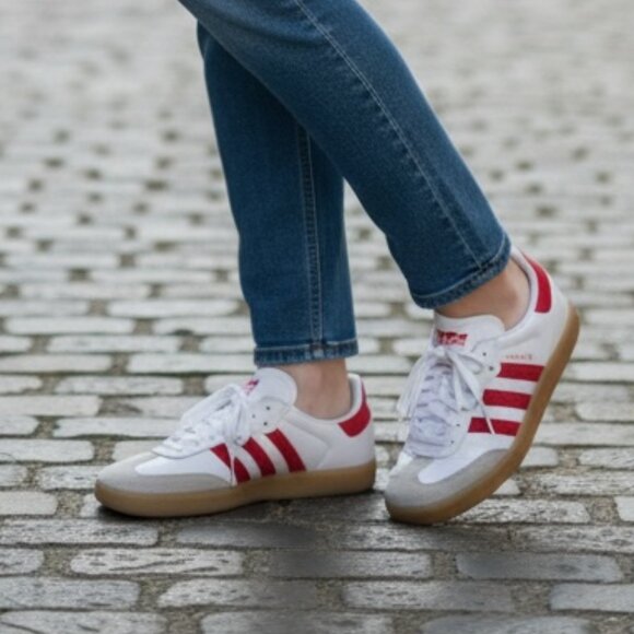 adidas Women's Sambae Shoes 'White Better Scarlet Gum' - Size10.5 (NEW IN BOX) - Picture 3 of 9